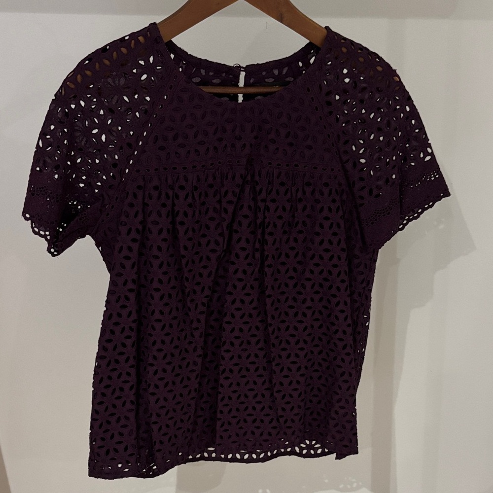 J. Crew Dark Purple Eyelet Blouse